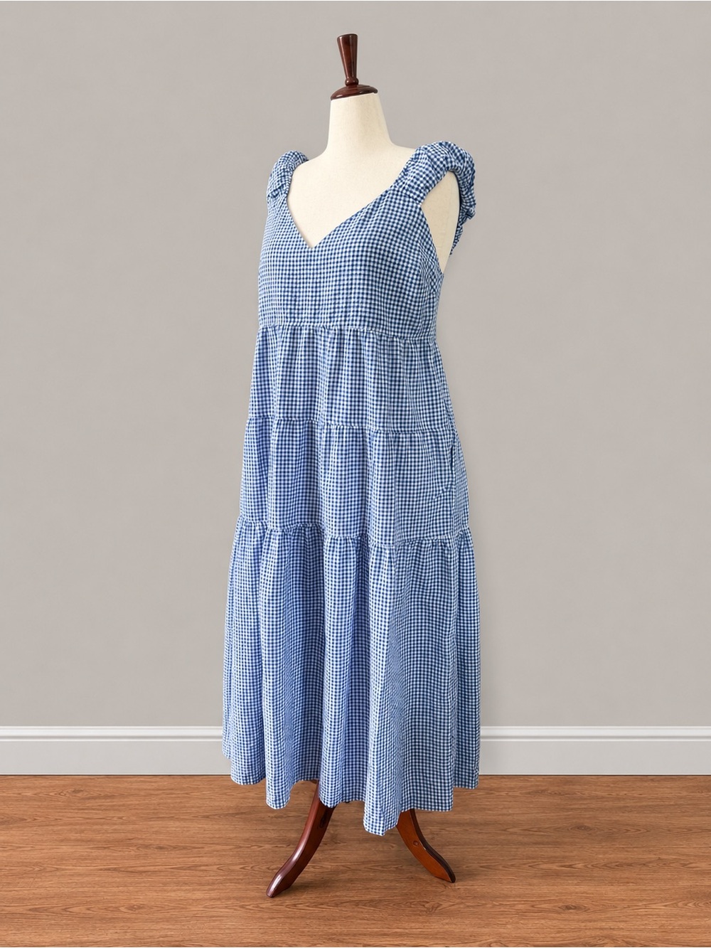 Old Navy Blue & White Gingham Tiered Dress XL NWT
